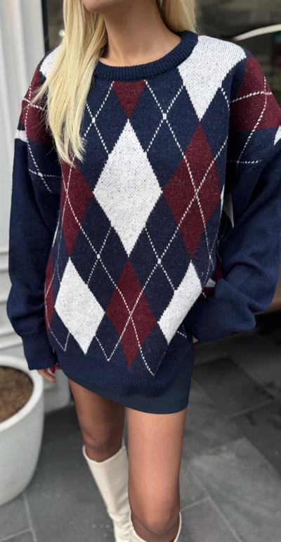 LACİVERT MARKA MODEL BAKLAVA DESENLİ KAZAK