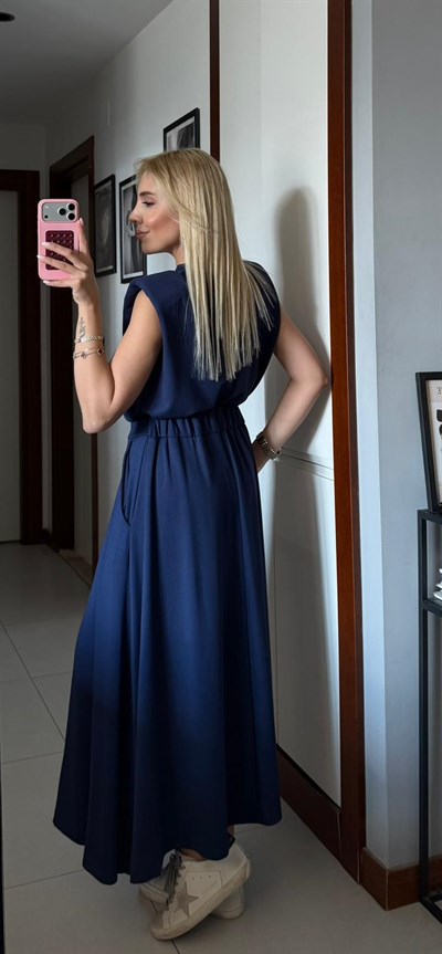 LACİVERT MODAL VATKALI BLUZ ETEK TAKIM