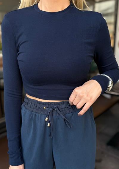 LACİVERT ORJ MARKA MASSİ UZUN KOL CROP