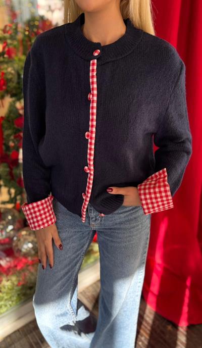 LACİVERT PÖTÜKARE DETAYLI TRİKO HIRKA