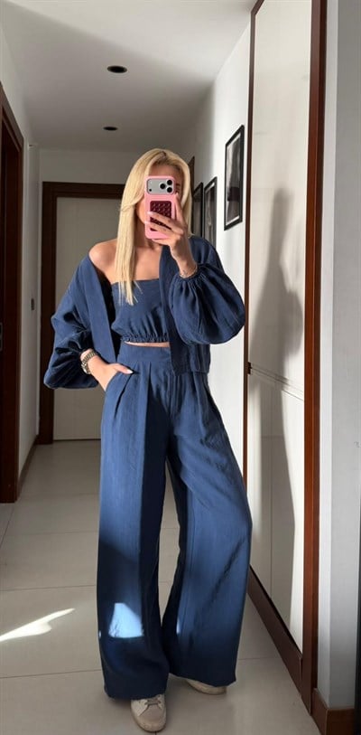 LACİVERT TENSEL ÜÇLÜ TAKIM