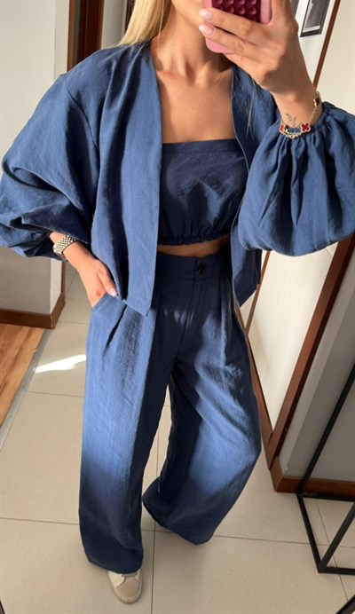 LACİVERT TENSEL ÜÇLÜ TAKIM