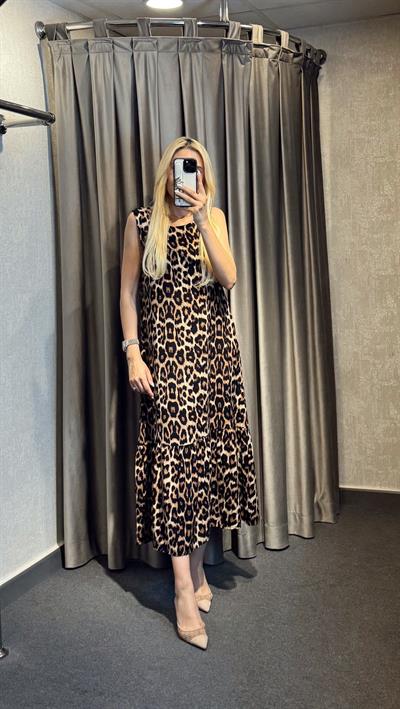 LEOPAR DESEN SIFIR KOL BASİC ELBİSE LEO