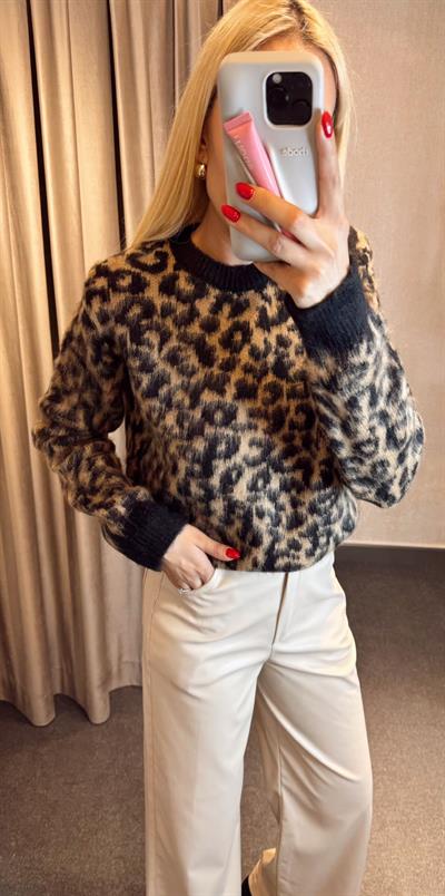 LEOPAR DESENLİ KAZAK KAHVE