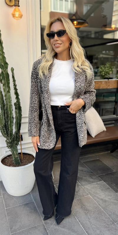 LEOPAR DESENLİ SAKALLI CEKET