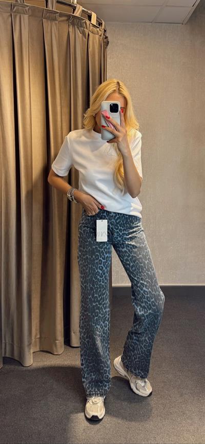 LEOPAR DESENLİ STRAİGHT JEAN MAVİ