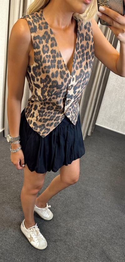 LEOPAR DESENLİ YELEK KAHVE