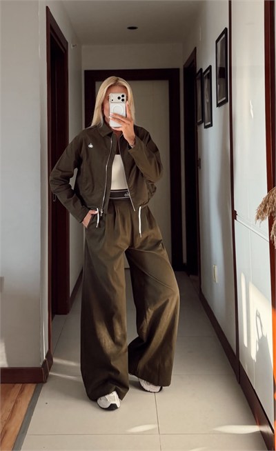 LOLA HAKİ FERMUARLI BÜZGÜLÜ CEKET PANTOLON TAKIM