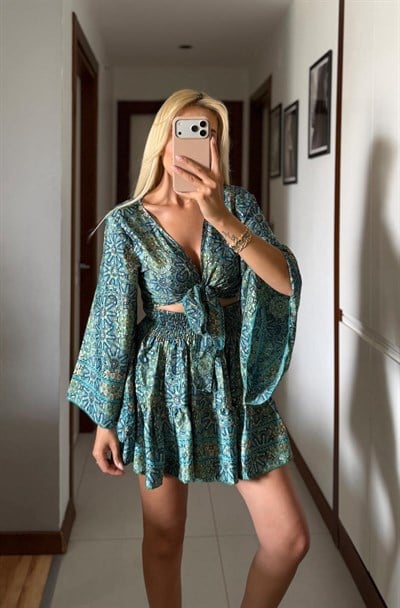 MALEA HİNT İPEK BLUZ ETEK TAKIM
