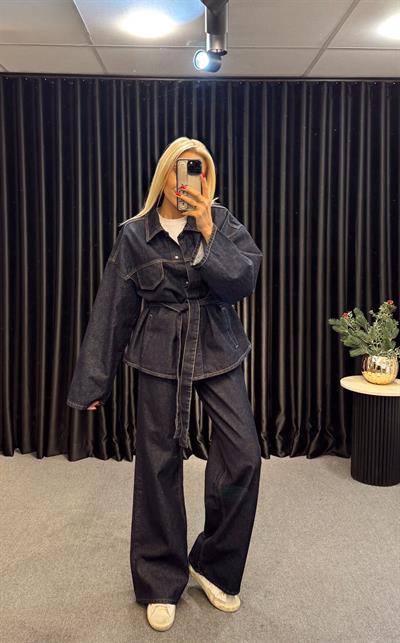 MARKA MODEL BELDEN BAĞLAMALI DENİM TAKIM KOYU MAVİ