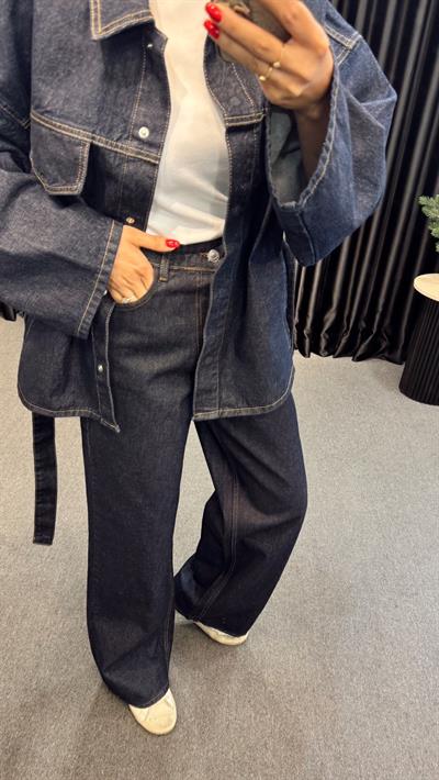 MARKA MODEL BELDEN BAĞLAMALI DENİM TAKIM KOYU MAVİ