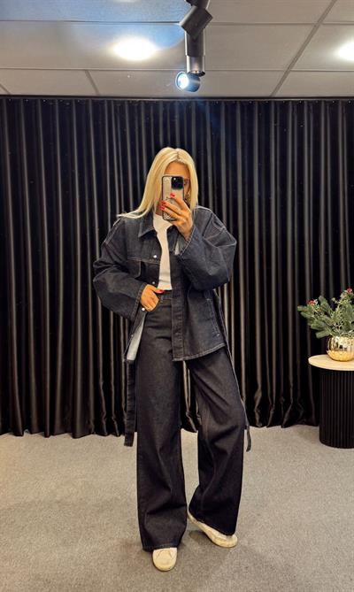 MARKA MODEL BELDEN BAĞLAMALI DENİM TAKIM KOYU MAVİ