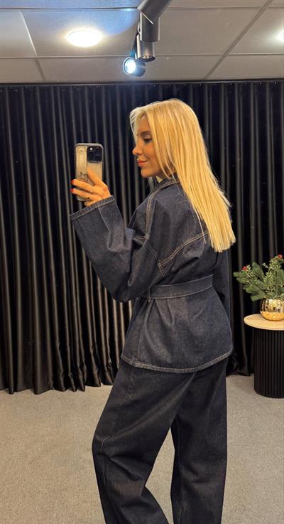 MARKA MODEL BELDEN BAĞLAMALI DENİM TAKIM KOYU MAVİ