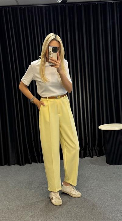 MARKA MODEL DÖKÜMLÜ PİLELİ HAVUÇ PANTOLON SARI