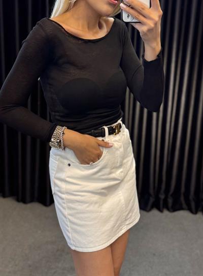 MARKA MODEL KAYIK YAKA TRANSPARAN BLUZ SİYAH