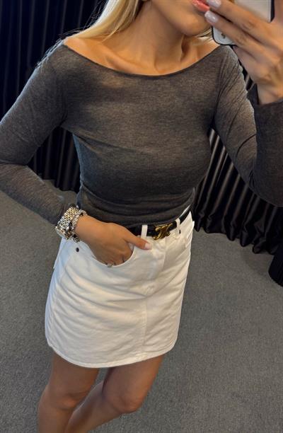 MARKA MODEL KAYIK YAKA TRANSPARAN BLUZ ANTRASİT