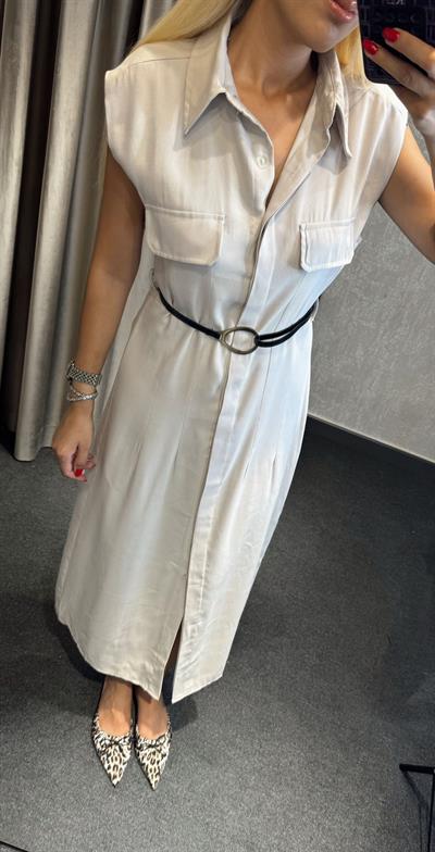 MARKA MODEL KEMERLİ GÖMLEK ELBİSE BEJ