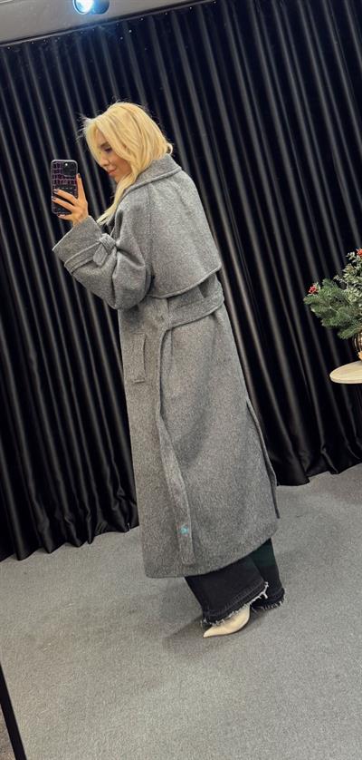 MARKA MODEL KOL DETAYLI KAŞE KABAN GRİ