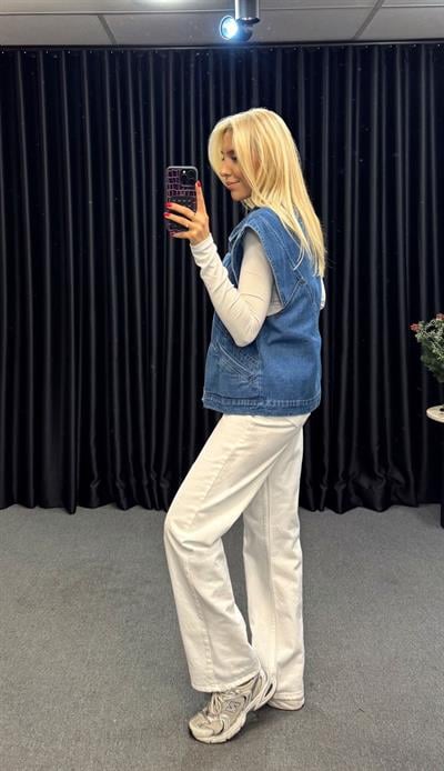 MARKA MODEL KOLSUZ DENİM YELEK MAVİ