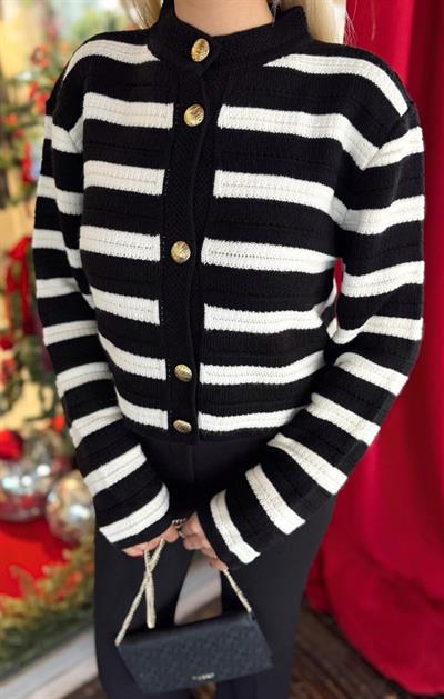 MARKA MODEL MASSİ ÇİZGİLİ GOLD DÜĞMELİ HIRKA - SİYAH - STD