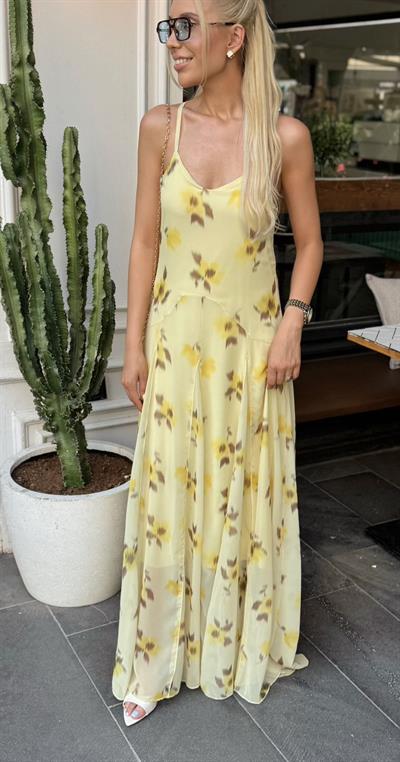 MARKA MODEL MNG ÇİÇEK DESENLİ ŞİFON ELBİSE SARI