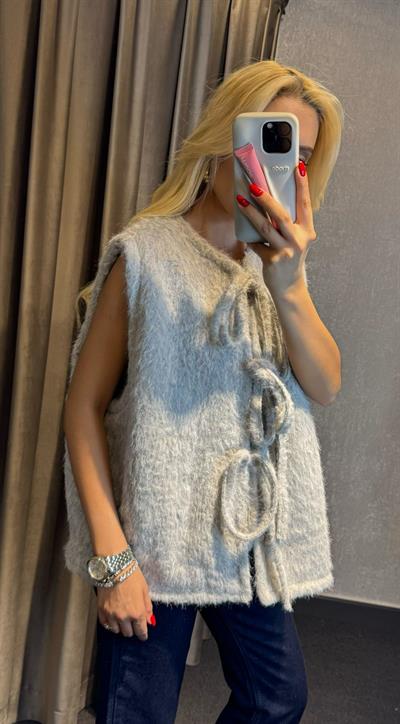 MARKA MODEL ÖN BAĞLAMALI SAKALLI YELEK GRİ