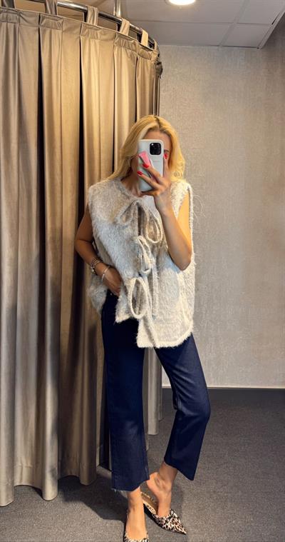 MARKA MODEL ÖN BAĞLAMALI SAKALLI YELEK GRİ