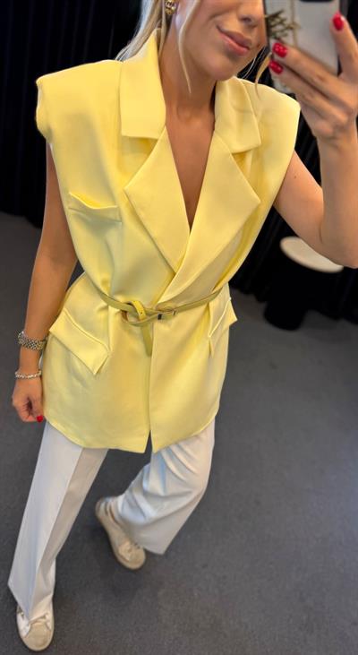 MARKA MODEL OVERSİZE KEMERLİ YELEK SARI