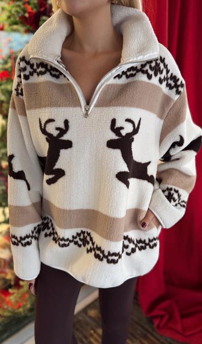 MARKA MODEL OYSH GEYİK DESENLİ TEDDY SWEATSHİRT