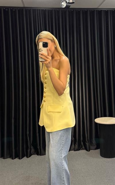 MARKA MODEL STRAPLEZ YELEK SARI