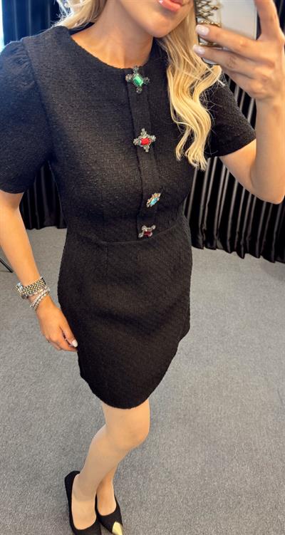 MARKA MODEL TAŞ DETAYLI TÜVİT ELBİSE SİYAH