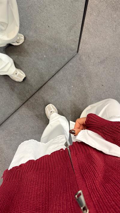 MARKA MODEL TRİKO DETAYLI GÖMLEK HIRKA BORDO