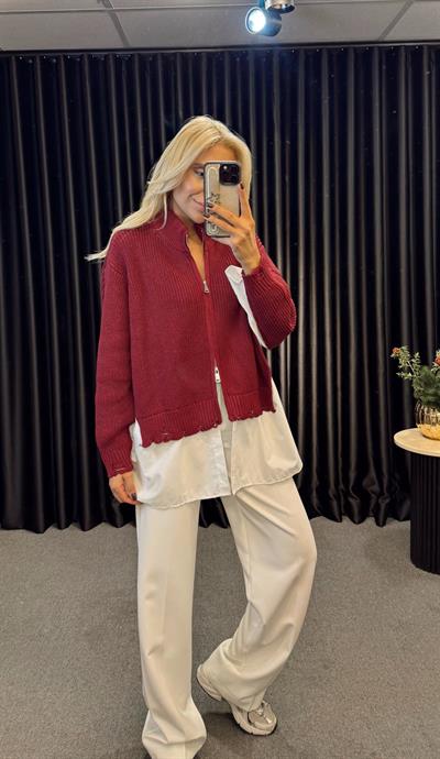 MARKA MODEL TRİKO DETAYLI GÖMLEK HIRKA BORDO