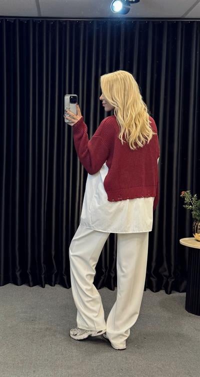 MARKA MODEL TRİKO DETAYLI GÖMLEK HIRKA BORDO