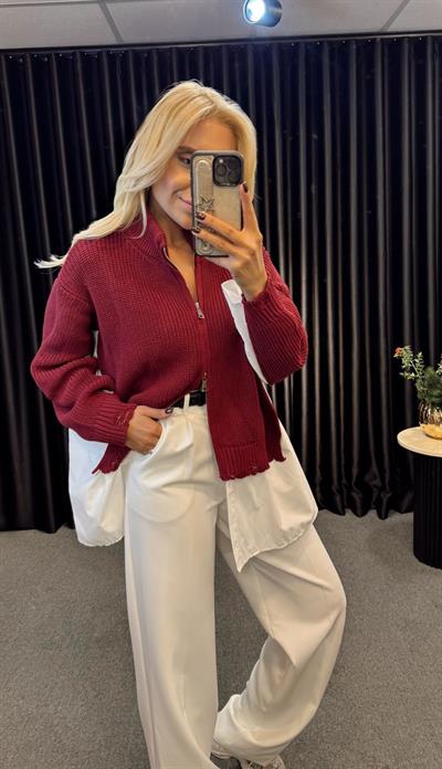 MARKA MODEL TRİKO DETAYLI GÖMLEK HIRKA BORDO