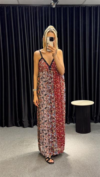 MARKA MODEL ZR ÇİÇEK DESENLİ ELBİSE KIRMIZI