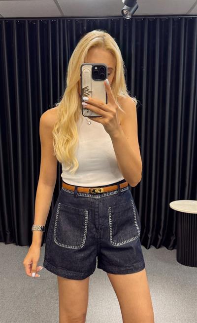 MARKA MODEL ZR  DENIM NAKIŞLI DİKİŞ DETAYLI ŞORT MAVİ