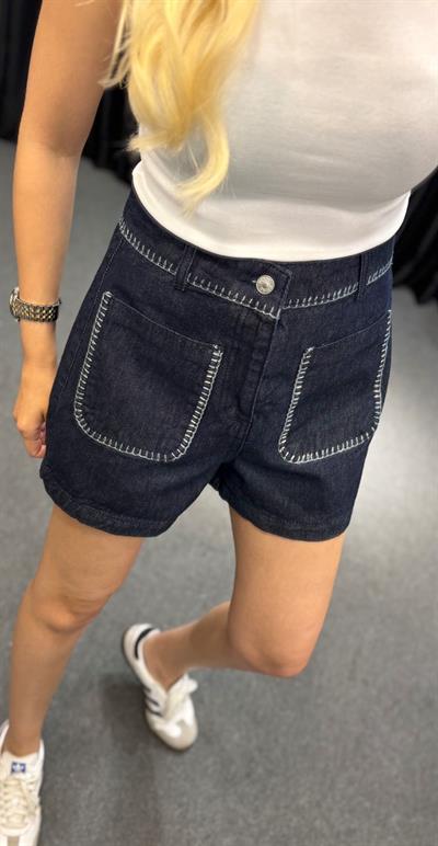 MARKA MODEL ZR  DENIM NAKIŞLI DİKİŞ DETAYLI ŞORT MAVİ