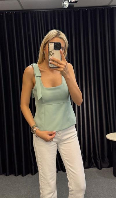 MARKA MODEL ZR FİYONK DETAY BLUZ MİNT YEŞİLİ