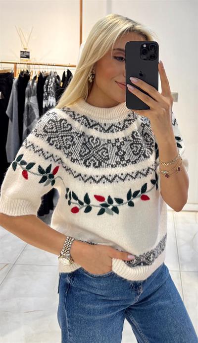 MARKA MODELZR JAKARLI İŞLEMELİ KISA KOLLU KAZAK