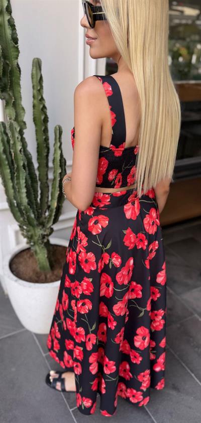MARKA MUADİLİ ÇİÇEK DETAYLI CROP ETEK TAKIM