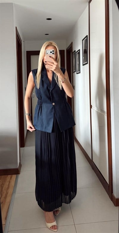 MASSİ PREMİUM PİLE DETAY TAKIM GÖRÜNÜMLÜ ELBİSE