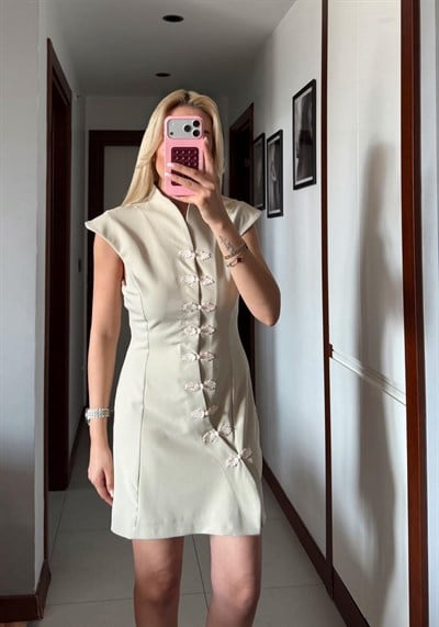 MİNT YEŞİL NAPOLYON KISA ELBİSE