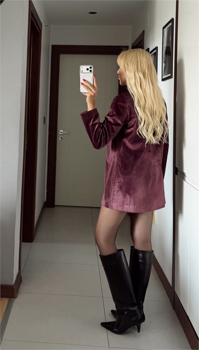 MOVERA MÜRDÜM KADİFE TEK DÜĞMELİ TASARIM CEKET