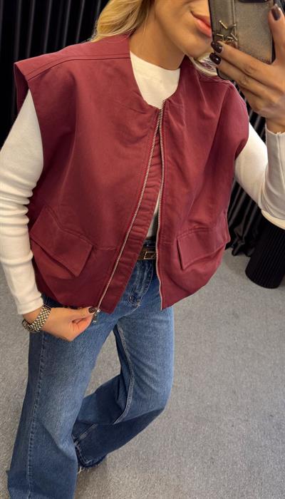 MUADİL CEPLİ FERMUARLI BOMBER YELEK BORDO