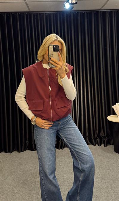 MUADİL CEPLİ FERMUARLI BOMBER YELEK BORDO