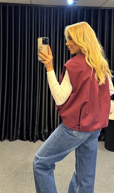 MUADİL CEPLİ FERMUARLI BOMBER YELEK BORDO