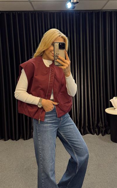 MUADİL CEPLİ FERMUARLI BOMBER YELEK BORDO