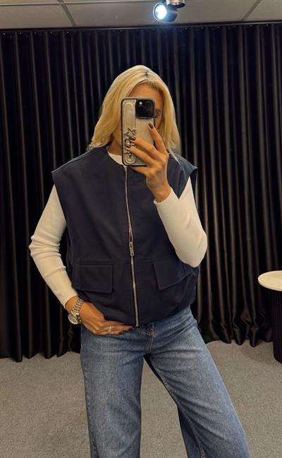 MUADİL CEPLİ FERMUARLI BOMBER YELEK LACİVERT