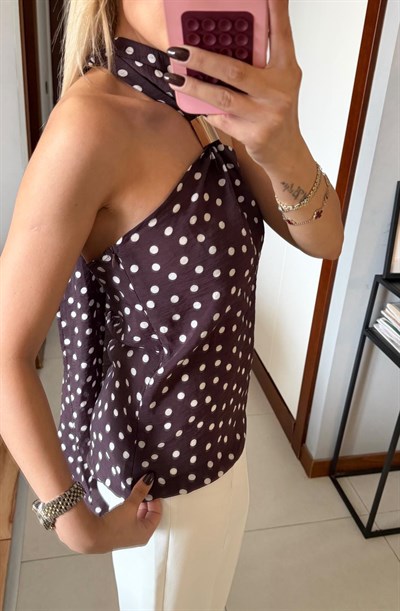 MÜRDÜM GOLD AKSESUARLI PUANTİYELİ BLUZ